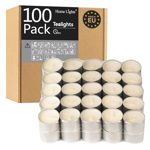 HomeLights Tealight Candles - 8 Hour Long time Burning, Giant 100,200,300 Packs -White Smokeless European Tea Light Unscented Candles for Shabbat, Weddings, Christmas,Home Decorative -100 Pack