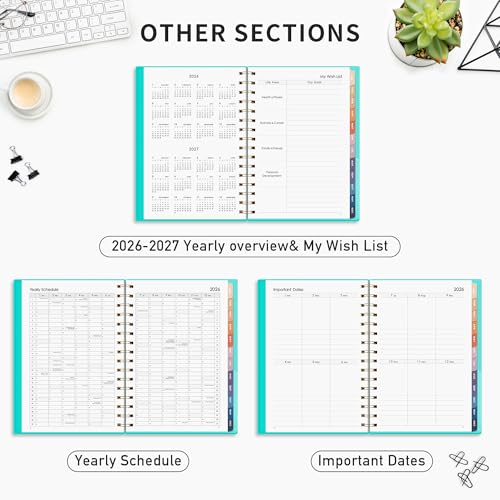 Image of RETTACY 2025 Planner, Weekly and Monthly Planner, Jan 2025 - Dec 2025, 5.7 inch x 8.3 inch, Medium Planner, Calendar 2025, Flexible Cover, Spiral Bound, Monthly Tabs, 100 GSM Paper (Tiffani Blue)