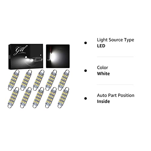 Grandviewtm 10 X 44Mm(1.73") 12-Smd 1210 3528 Chip Rigid Loop Festoon Led Bulbs For Car Interior Light Dome Map Light Door Courtesy Lights 561 562 567 (White) #TOP6