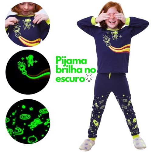 Pijama infantil para Meninos, conjunto de roupa, manga comprida, 100% algodão (Cor:Astronauta: BRILH