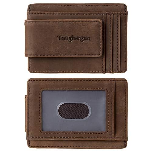 Toughergun Slim Minimalist Wallet for Men with Magnetic Money Clip Leather Wallet, Credit Card Holder RFID Blocking Front Pocket Holds Cash and Cards