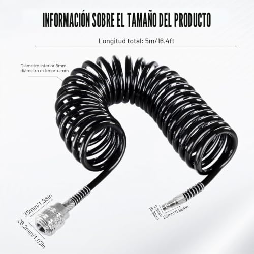 Manguera de aire comprimido flexible de poliuretano negro con acople rápido 3