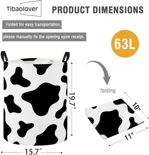 Image of Baby Laundry Basket Baby Nursery Hamper Kids Laundry Basket Toy Storage Bin for Boys Room Decor Gift Baskets for Bedroom Bathroom(Black Cow)
