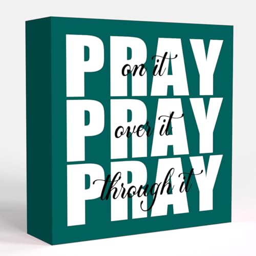Green Room Decor, Inspirational Christian Gifts for Women, Green Dorm Bathroom Room Decoration, Office Decor for Women, Acrylic Office Desk Accessories Decoration Wooden Box Sign - Pray through it