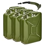 BW® Kraftstoffkanister Metall Benzinkanister 3x 20 Liter mit Ausgießer - Olivgrün - RAL 6003 - TÜV-geprüft und UN-Zulassung - Made in Europe