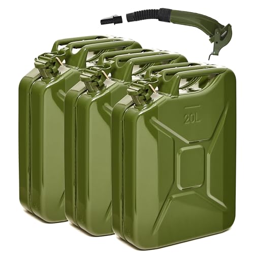 Oxid7&reg; Bidon &agrave; carburant 20 litres en m&eacute;tal olive incl. bec verseur | Convient pour l'essence, le diesel & le bio&eacute;thanol | Bidon &agrave; essence 20L avec homologation UN & type de construction test&eacute;