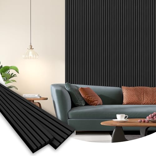 SMARTSTANDARD Wood Slat Acoustic Wall Panels 2 Pack 94"x23.6" Classic Black, Noise Reducing and Sound Absorbing, Decorative Slat Panels for Home Studio Office Living Room by SMARTSTANDARD - Used condition - US$108.86