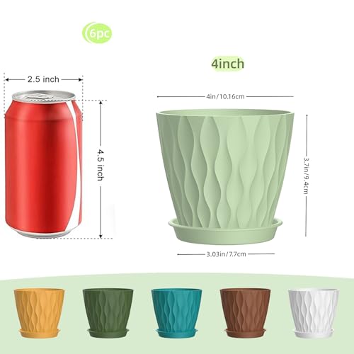 4 Inch Plant Pots, 6 Pack Indoor Flower Pots, Planters with Drainage Holes and Trays for Orchids, Violets, Succulents, Herbs, and Other Plants,Corolful - Image 4