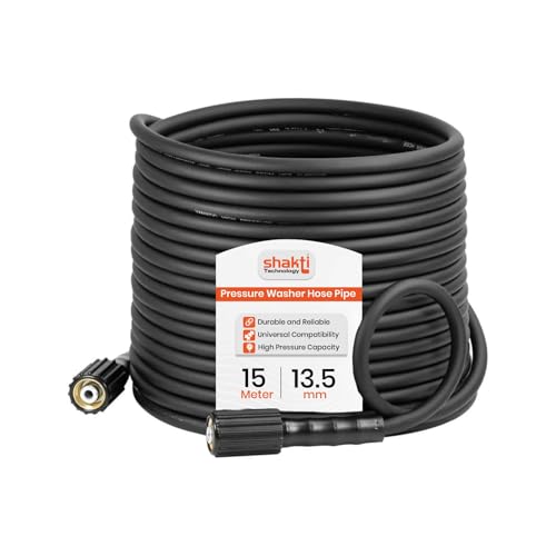 Image of Shakti Technology 15 Meter Hydrolic Pipe For Pressure Washer - Steel Braided Output Hydraulic Hose Pipe - 3200 PSI Pressure Washer Pipe - Suitable For M22 inch Brass Connector