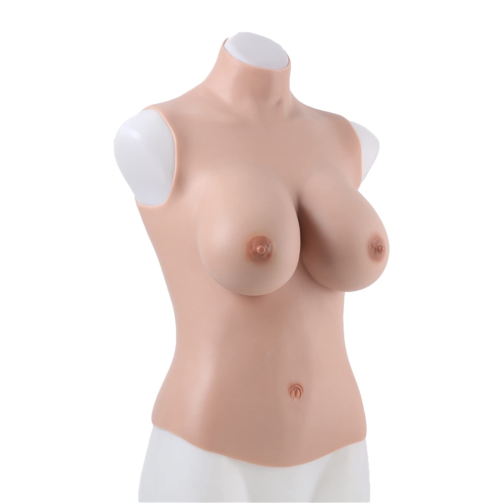 Jdxqbld Brown Skin Realistic Silicone Artificial Breast Prosthesis, High Neck Style, B-G Cup, For Shemales, Drag Queens And Transgender People, Stuffed With Soft Cotton, E~1950G