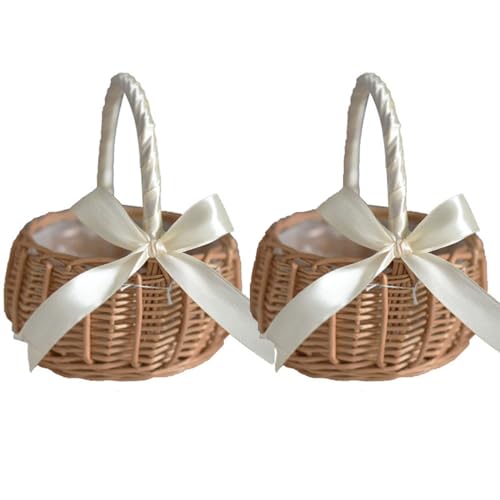 MEUMITY 2 PCS Rattan Flower Basket.Flower Girl Carry Basket with