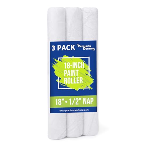 Precision Defined Paint Roller Covers, Paint Roller Cover Set Refill, Replacement Covers for Roller Brushes Set, Exterior Paint Rollers for Painting Walls (1/2 Nap, 3-Pack, 18-Inch)
