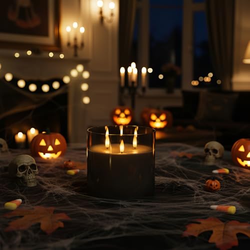 Image of Homemory 6X6'' Extra Large Flameless Candle with 3 Wicks, Glass LED Pillar Candle, Real Wax Battery Operated Candle with Remote Control and Timer, Grey