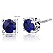 Peora Created Blue Sapphire Stud Earrings 925 Sterling Silver, Solitaire Scroll Gallery, 2 Carats Total, Round Shape 6mm, Friction Backs, Blue Earrings, September Birthstone Gift