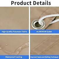 Sonnensegel Einziehbares mit Ösen 3.5x4M Verstellbar Welle Schattenabdeckung Segeltuch Markise Wasserdicht Sonnenschutz UV-Schutz für Outdoor Pergola Garten Balkon Terrasse Khaki – Ansicht 3