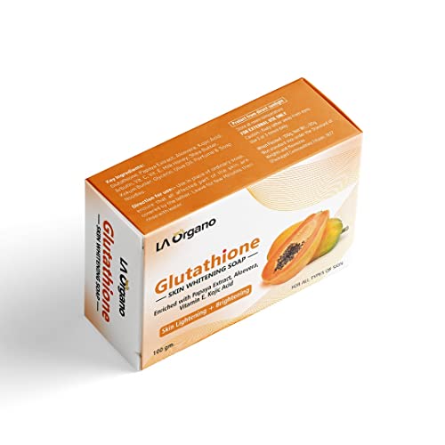 LA Organo Glutathione Papaya Skin Whitening Soap, with Vitamin E & C for Skin Lightening & Brightening, Dark Spot and Dead Skin Cell Removal, Fairness Soap For All Skin Type (Pack of 5)