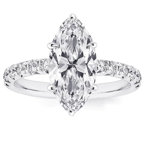 2CT Solitaire Elongated Marquise Cut Engagement Ring for Women, Simulated Diamond Promise Ring in 925 Sterling Silver