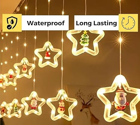 Image of V.E.S.P.A 3.5-Meter Window Christmas Lights - 10 Star Design for Indoor and Outdoor Holiday Decor, Electric Incandescent String Lights (Multi Color)