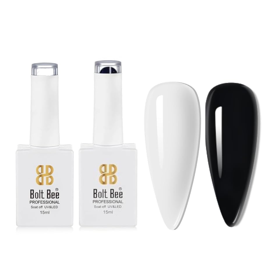 Bolt Bee Gel Finish Nail Polish Kit, White and Black, 15ml, 2 Pcs, Soak Off LED Gel Polish, for Nail Art, Salon DIY Manicure-image-37
