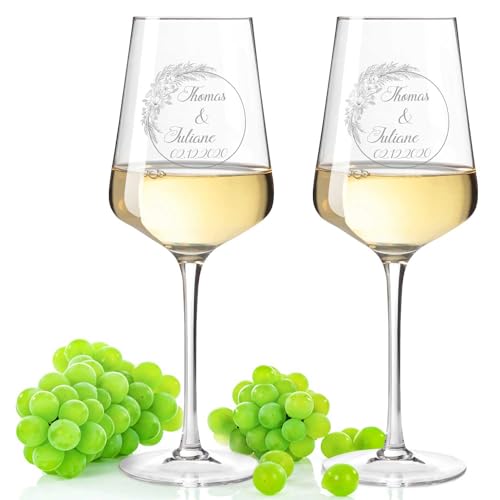 Leonardo Weingläser mit Gravur von Namen & Datum im - Pampasgras Design - Geschenk zur Hochzeit, Verlobung & Jahrestag - ein perfektes Hochzeitsgeschenk Farbe Puccini