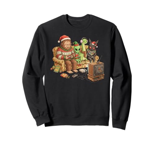 Bigfoot Alien Nessie Mothman Retro Gaming Christmas Party Sweatshirt