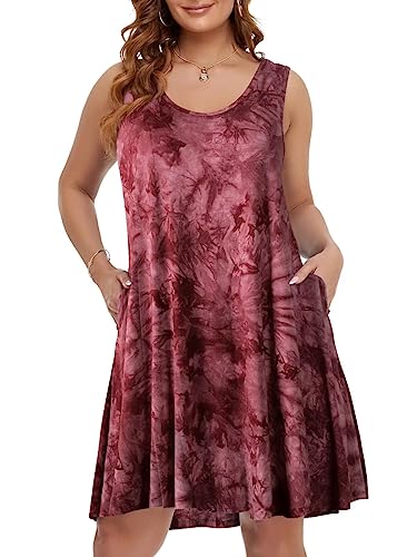 Image of BELAROI Women Plus Size Sundress Summer Casual Sleeveless Tshirt Dress Tie Dye Swing Tank Dresses with Pockets Beach Cover up