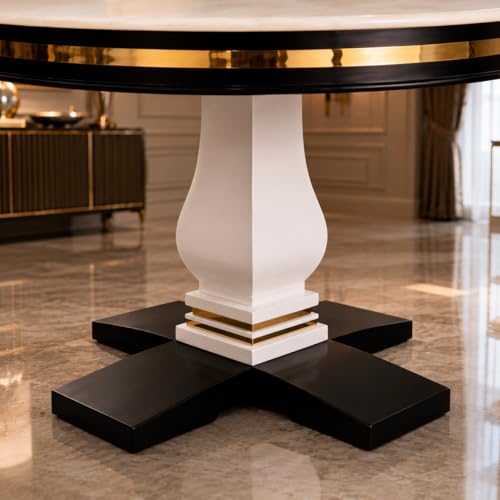 Image of RK Deck Wooden Round Dining Table Set of 4 | Luxury Marble-Effect Sunmica Top | Modern 4 Seater Dining Table with Velvet Upholstered Chairs | Sheesham Wood Legs | Dining Set for Dining Room