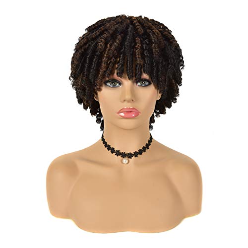 BHL Brazilian Human Hair Wigs Dreadlock Wigs Braided Wigs Short Twist Wigs for Black Women and Men Afro Curly Twist Ombre Wig Daily Party Replacement Wigs (F1B/30)
