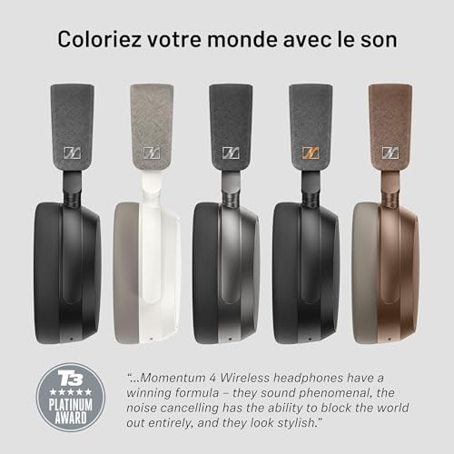 Sennheiser MOMENTUM 4 Wireless - Casque Bluetooth - Optimisé pour les Appels - Clarté Remarquable, Annulation Adaptative du Bruit, Autonomie de 60h - Personnalisable, Design Léger - Blanc