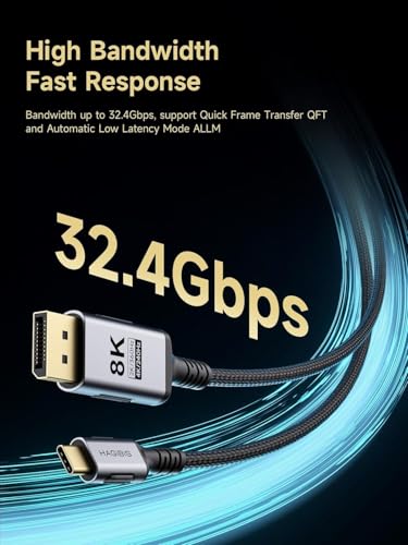 Image of INICIO 8K USB C to DisplayPort 1.4 Bi-Directional Cable [8K@60Hz, 4K@240Hz] Thunderbolt 5 /4 USB4 to DP 32.4Gbps HBR3 Adapter For Type C Monitor MacBook iPad Pro Air iPhone 16 15 XPS S25 S24 Ultra (2m)
