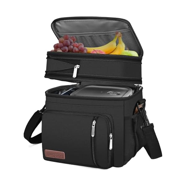 MIYCOO Lunch Bag & Lunch Box for Men Women, Double Deck Leakproof Insulated Soft Large Adult Camping Cooler bag for Work, Beach, Picnic, Travel (Black, 15L)