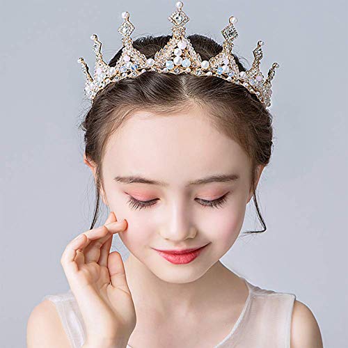 TOCESS Gold Tiara Queen Princess Crown for Women and Girls Pearl Tiara Wedding Crown for Bridal Wedding Prom Costume Festival Party - Thumbnail 2