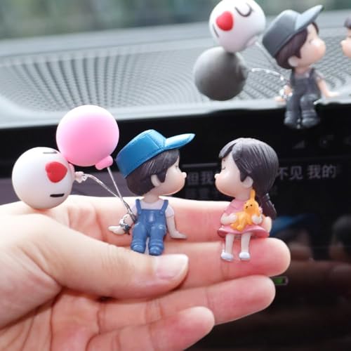 Image of Couple Miniature Set for Home Decor, Deepawali Gift, Living Room, Figurines, Cake Decoration Items - Resin Car Dashboard Items (Multicolor) ((Ballon with Couple))