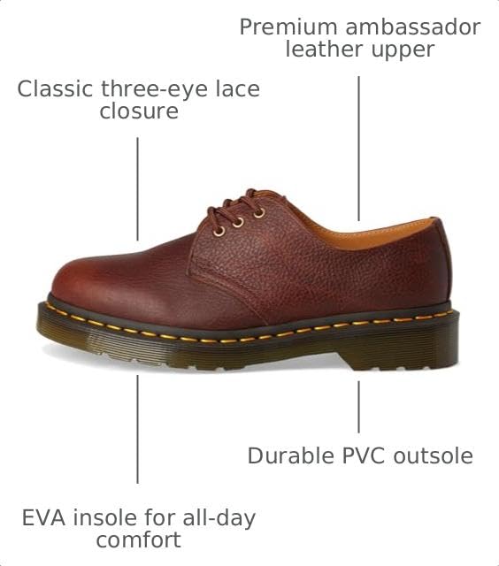 Image of Dr. Martens, Unisex, 1461 Leather Oxford Shoes, Cashew,UK 9 US Mens 10, Medium