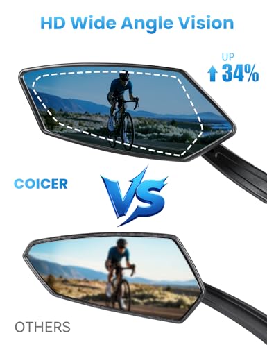 2pcs Bike Mirror Handlebar Mount 360° Adjustable Blue, Wide Rear View Mirror Bicycle Mirrors for Handlebars with Scratch Resistant Glass, Bike Rear View Mirror for Scooter, Motorcycle, Bike Accessory