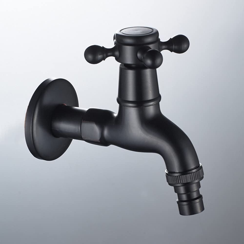 QHQQXN Grifo de Agua de Apertura rápida de Estilo Europeo, Grifo de Lavadora de Bronce Negro frío único montado en la Pared, Grifo de jardín, Cepillo de latón, Aceite, Grifo de Lavadora de Doble Uso