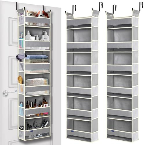 Image of 2 Pack Over The Door Hanging Organizer 6-Shelves and 12 Side Pockets, Over The Door Storage for Bathroom and Bedroom, Back of Door Organizers for Baby Products and Kid's Toys(13"x5"x54" Grey)