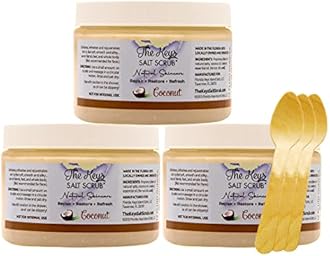 The Keys Salt Scrub -Sea Salt Scrub - Exfoliating Body Scrub with Wooden Spoon - Moisturizing Exfoliator for Hands, Foot, Bath, (12 Ounce (Pack of 3), Coconut)
