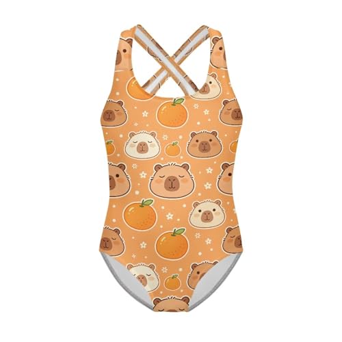 Image of Girls One Piece Swimsuits Summer Quick Dry Crewneck Beach Bathing Suit Cross Shoulder Strap Swimwear 5-14 Years