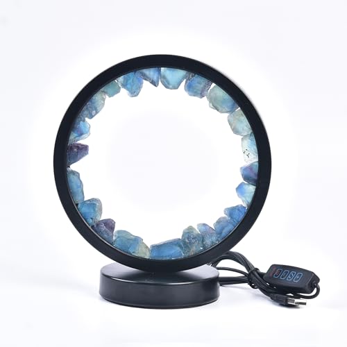 Image of AMOYSTONE Natural Blue Fluorite Crystal Lamp, USB Powered 3-Color Adjustable Rock Night Light 7.5 inch, Bedside Meditation Lamp for Bedroom Office Home Zen Decor