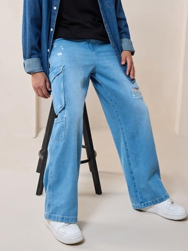 Image of Bewakoof Men Mid Rise 100% Cotton Solid Straight Fit Jeans|Straight Fit Jeans - Regular Fit | Classic Denim Pants | Everyday Casual