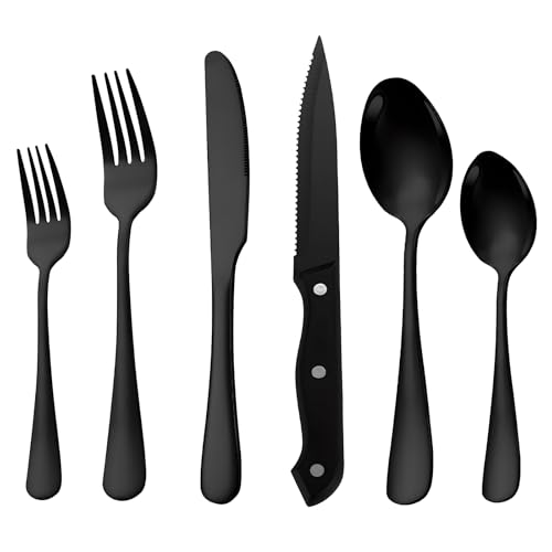 Reviews de Cubertería especial unificada Top 5. 44 Juego de Negro Cubiertos para 6 Personas, Cuberteria Acero Inoxidable de 36 Piezas, Incluye Cuchillo, Tenedor, Cuchara, Cuchillo de Carne, Juego de Cubiertos Pulidos con Espejo...