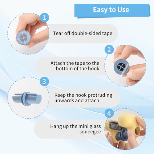 Image of Mini Silicon Shower Squeegee for Shower Mirror with Adhesive Hook, Bathroom Cleaner Tool Household Window Mirror Squeegee for Medium-Sized Glass Door or Window Cleaning, 3 inch, Multi-Color, 3 Pack