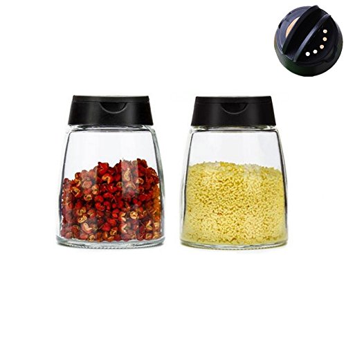 Hineway Double Lid Seasoning Box, Salt and Pepper Shakers Barbecue Spice Jar Condiment Glass Bottles Pepper