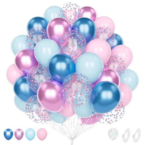 Palloncini Rosa Blu Pastello, 60 Pezzi 12 Pollici Macaron Azzurro Metallizzato Rosa Coriandoli Palloncini per Gender Reveal Bambino Compleanno Battesimo Cresima Laurea Partito Decorazione Festa
