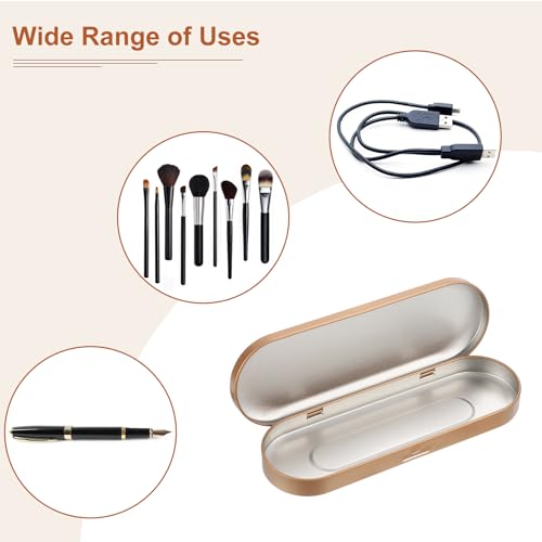 Image of uxcell Metal Tin Box Containers, 6.9x2.4x0.7 Inch Golden Rectangular Empty Hinged Tins Box Home Organizers for Pen Makeup Brushes