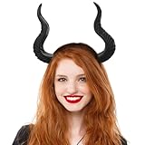 MOSTORY Black Devil Horns Headband - Large Demon Horns Hairband Dark Ox Horn Headband for Women Men Renaissance Accessory Renfaire Halloween Cosplay