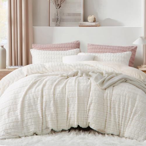 Lanqinglv Plüsch Bettwäsche 135x200 Kunstfell Weiß Flauschig Warme Flanell – Ansicht 6