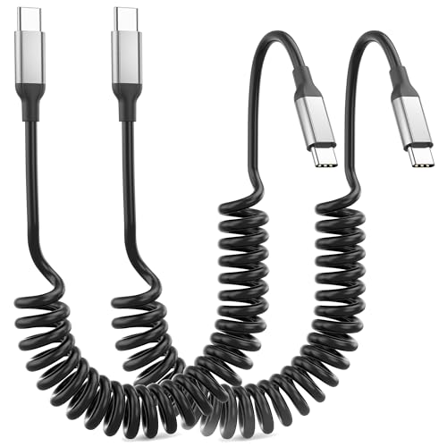 Coiled USB C to USB C Cable for Car 2Pack 60W(3A) Retractable Apple USB C Charger Cable Type C Fast Charging Cord for iPhone 17 16 15 Pro Max Plus iPad Pro Air Galaxy S24 S23 Pixel Moto G LG
