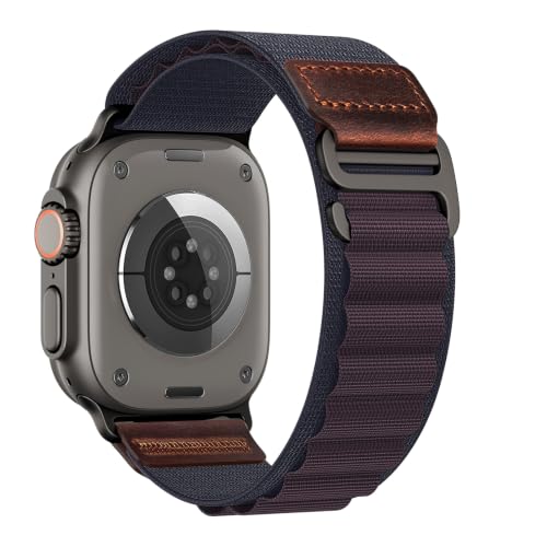 Image of MRAIN-H Leather Design Compatible with Apple Watch Bands Ultra 3 2 1 (49mm) & Series 11 10 9 8 7 6 5 4 SE 3 2 1 (46mm 45mm 44mm), Soft Stretchy Nylon Sport Band for iWatch Men Women